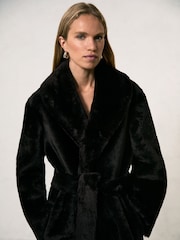 Reiss Chocolate Brown Teo Shearling Belted Coat - Image 6 of 7