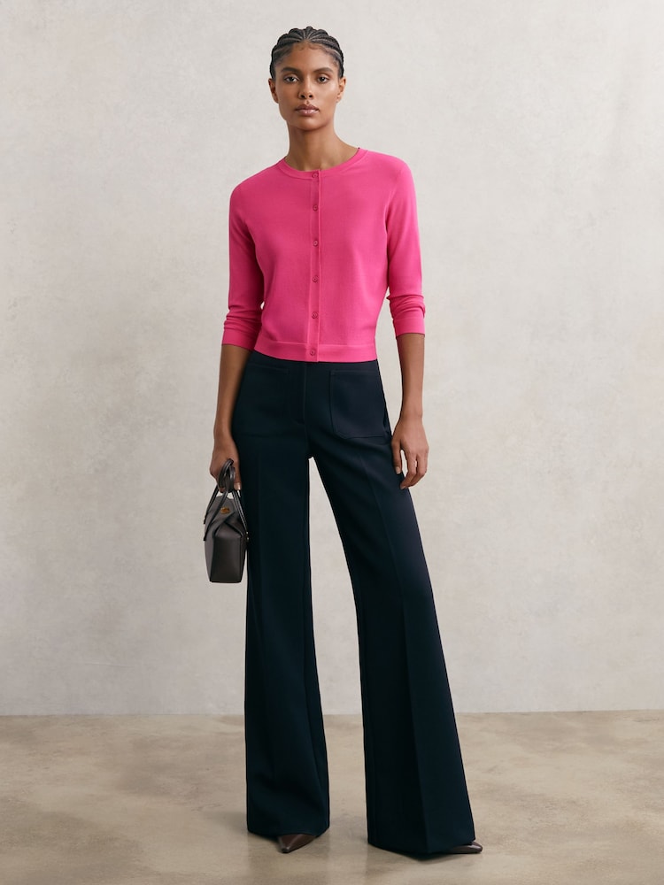Reiss Bright Pink Mara Lightweight Cropped Cardigan - Image 1 of 6