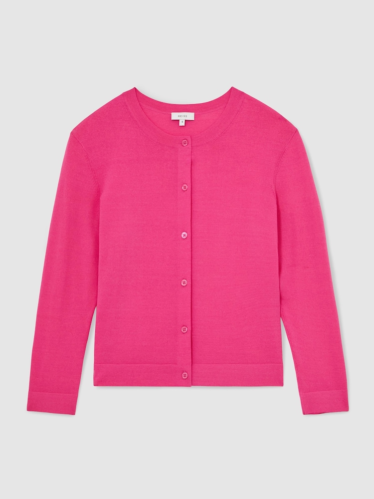 Reiss Bright Pink Mara Lightweight Cropped Cardigan - Image 2 of 6
