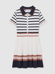 Reiss Ivory Ophelia Cotton Collared Stripe Knit Dress - Image 1 of 4