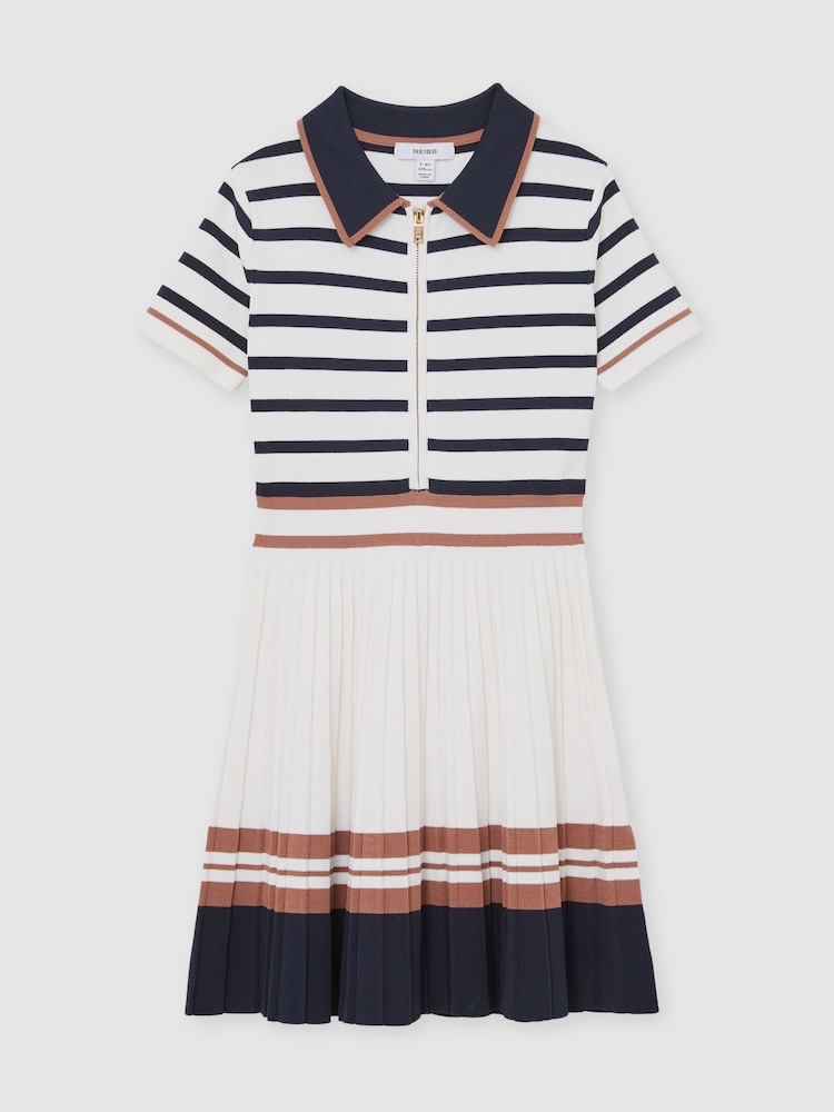 Reiss Ivory Ophelia Cotton Collared Stripe Knit Dress - Image 1 of 4 Reiss Ivory Ophelia Cotton Collared Stripe Knit Dress - Image 1 of 4