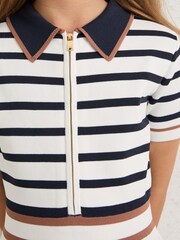 Reiss Ivory Ophelia Cotton Collared Stripe Knit Dress - Image 3 of 4