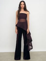 Reiss Burgundy Rhianna Silk Asymmetric-Ruffle Bandeau Top - Image 3 of 6