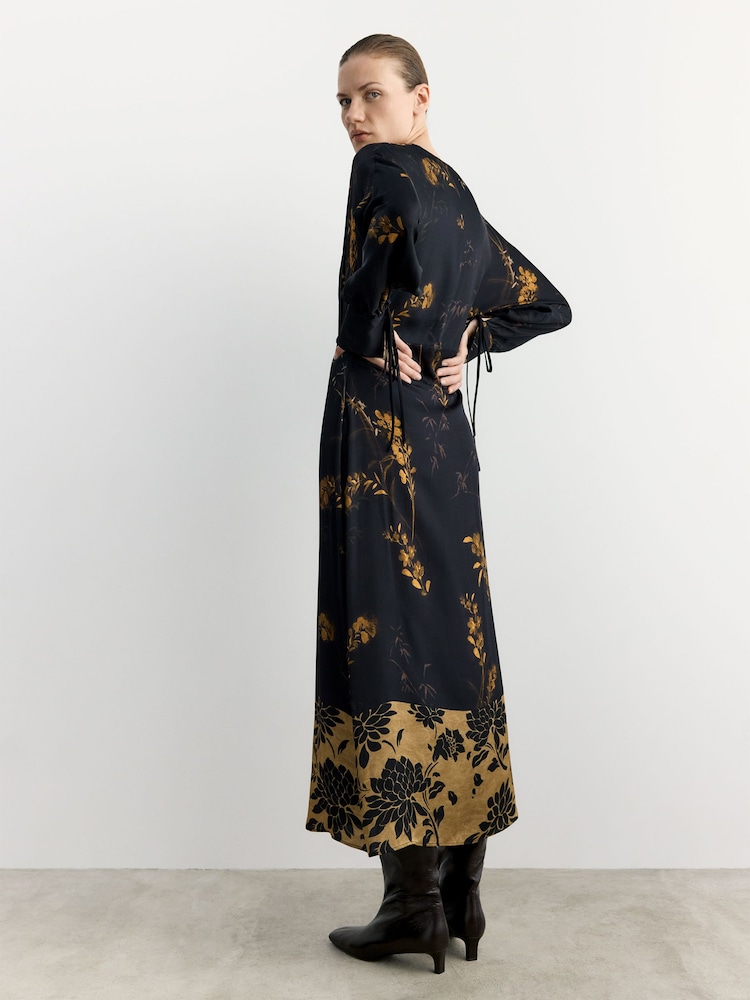 Buy BHOEM Black Satin Floral Print Kimono Midi Dress from Next Indonesia Buy BHOEM Black Satin Floral Print Kimono Midi Dress from Next Indonesia