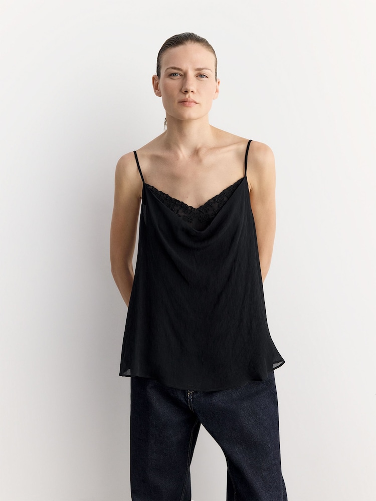 BHOEM Draped Embroidered Lingerie Black Top - Image 1 of 6