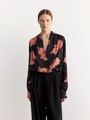 BHOEM Pink Floral Satin Long Sleeve Blouse - Imagen 3 de 6