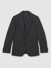 Reiss Charcoal Grey Venue Wool-Blend Single-Breasted Check Blazer Tailored-Fit - Image 2 of 9