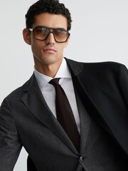 Reiss Charcoal Grey Venue Wool-Blend Single-Breasted Check Blazer Tailored-Fit - Image 3 of 9
