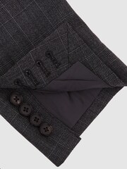 Reiss Charcoal Grey Venue Wool-Blend Single-Breasted Check Blazer Tailored-Fit - Image 8 of 9