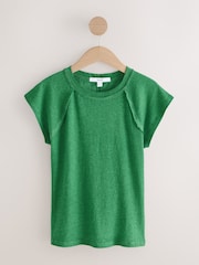 Green Raw Seam Detail Short Capped Sleeve T-Shirt - Image 1 of 3