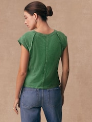 Green Raw Seam Detail Short Capped Sleeve T-Shirt - Image 4 of 7
