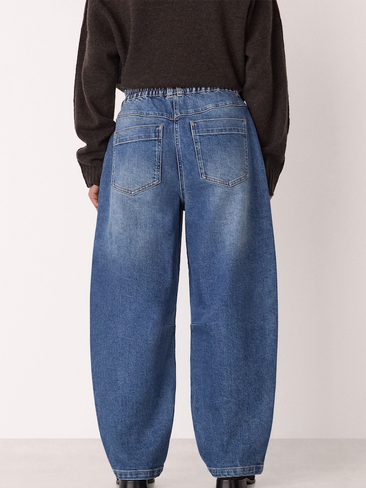 Whistles Blue Petite Elasticated Waist Barrel Jeans - Image 2 of 5