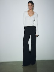 BHOEM Black Stretch Pintuck Flare Trousers - Image 3 of 8