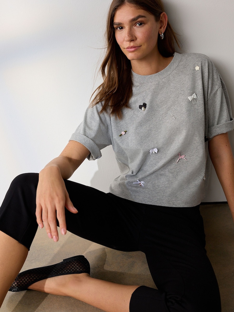 Grey Marl Sparkle Charms Short Sleeve Crew Neck T-Shirt - Image 2 of 7