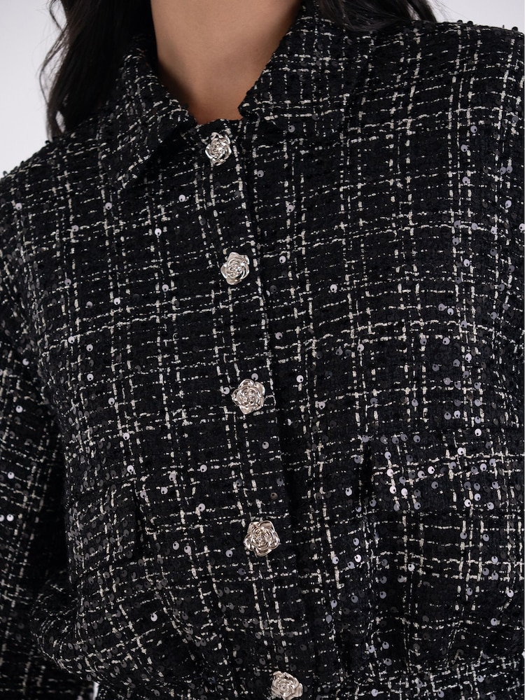 Amy Lynn Black Marnie Sequin Boucle Cropped Jacket - Image 8 of 8 Amy Lynn Black Marnie Sequin Boucle Cropped Jacket - Image 8 of 8