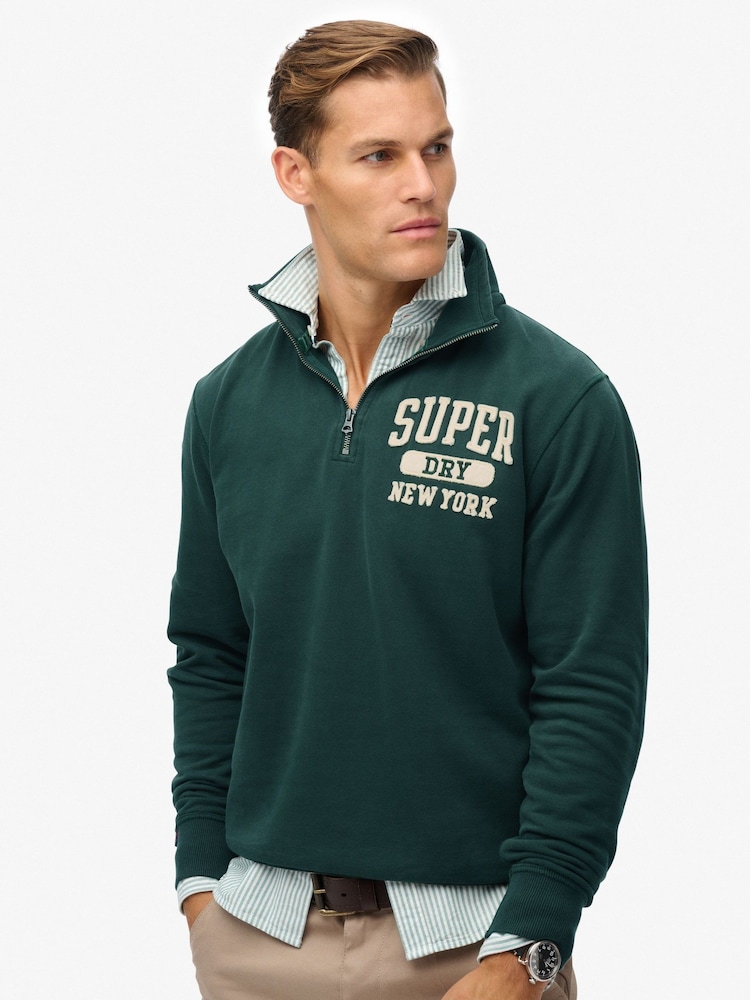 Superdry Green Vintage Athletic Zip Half-Zip Jumper - Image 1 of 6