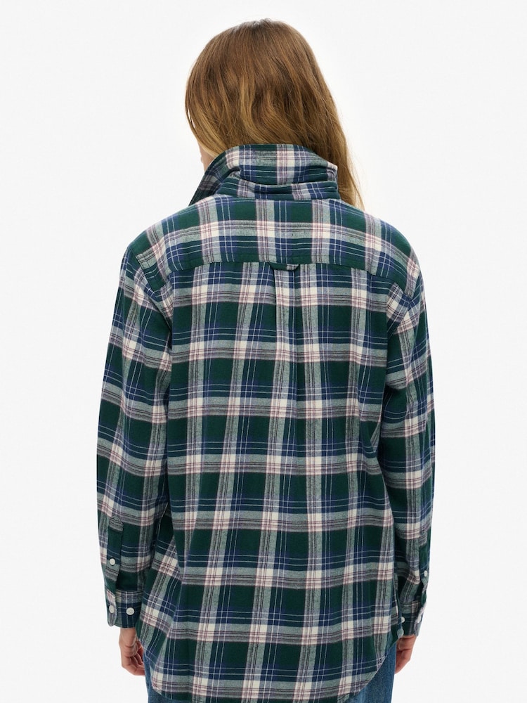 Superdry Green Check Flannel Boyfriend Shirt - Image 2 of 7 Superdry Green Check Flannel Boyfriend Shirt - Image 2 of 7