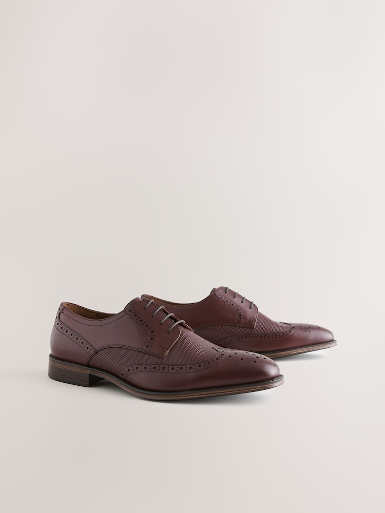 Burgundy Red Leather Embossed Brogue Shoes - Image 1 of 5
