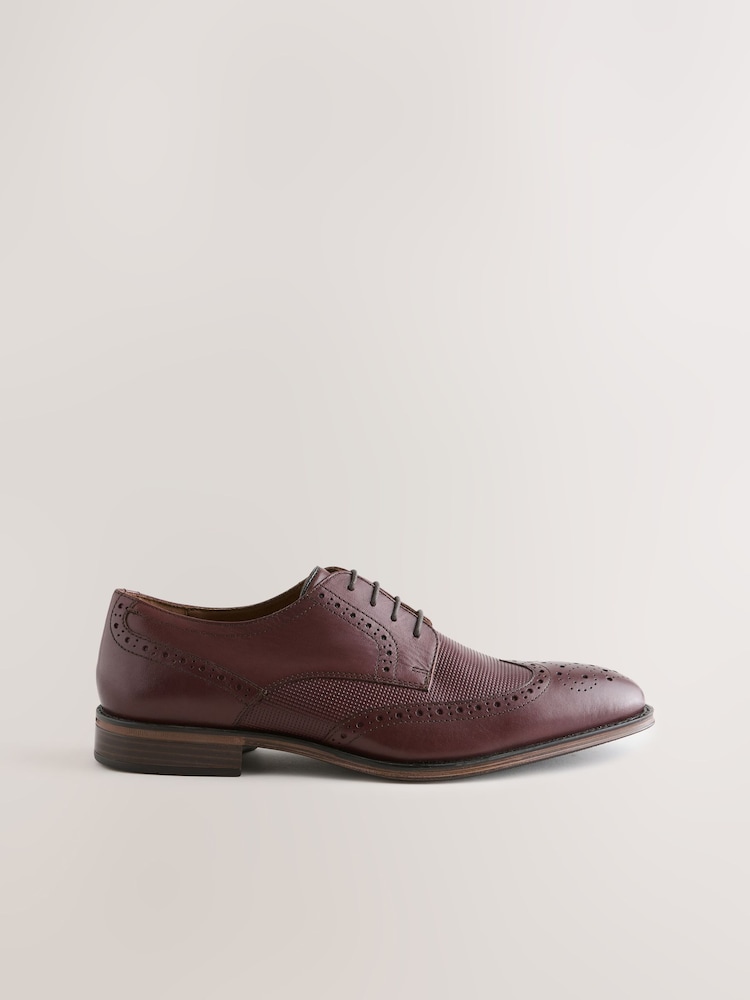 Burgundy Red Leather Embossed Brogue Shoes - Image 2 of 5