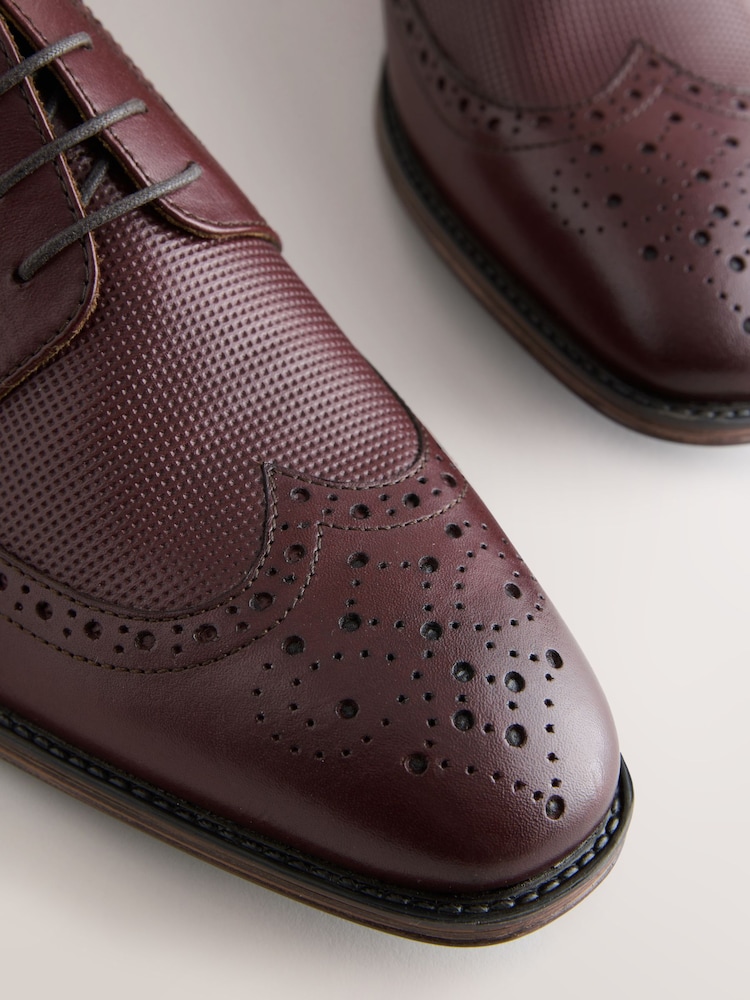 Burgundy Red Leather Embossed Brogue Shoes - Image 5 of 5