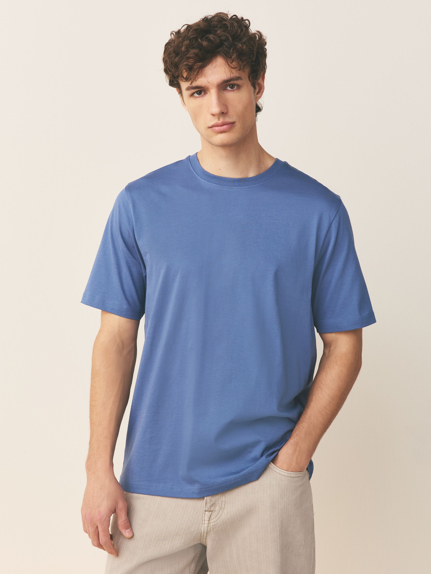 Buy Blue Mid Regular Fit Essential Crew Neck Cotton T-Shirt from