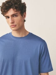 Blue Mid Regular Fit Essential Crew Neck Cotton T-Shirt - Image 3 of 8