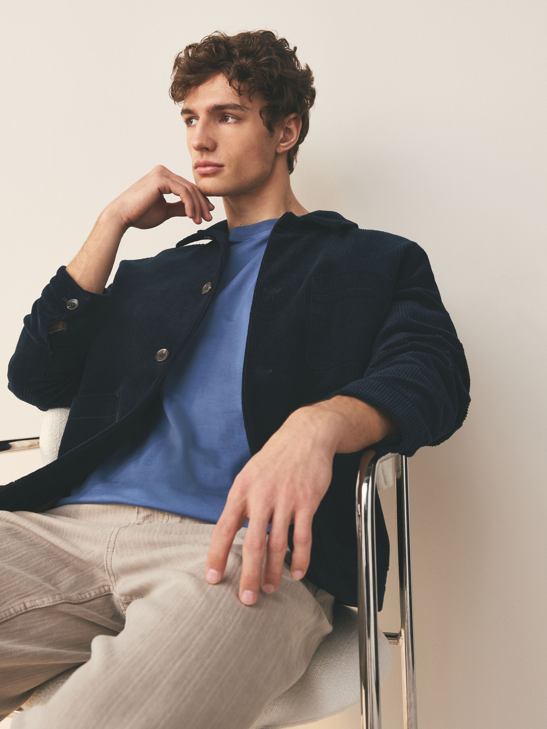 Buy Blue Mid Regular Fit Essential Crew Neck Cotton T-Shirt from
