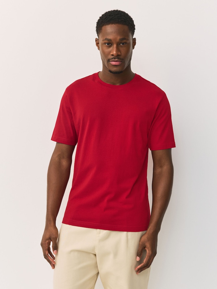 Red Regular Fit Essential Crew Neck Cotton T-Shirt - Image 1 of 7