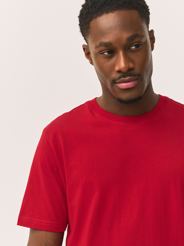 Red Regular Fit Essential Crew Neck Cotton T-Shirt - Image 2 of 7