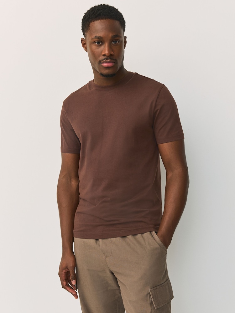 Brown Chocolate Slim Fit Essential Crew Neck Cotton T-Shirt - Image 1 of 7
