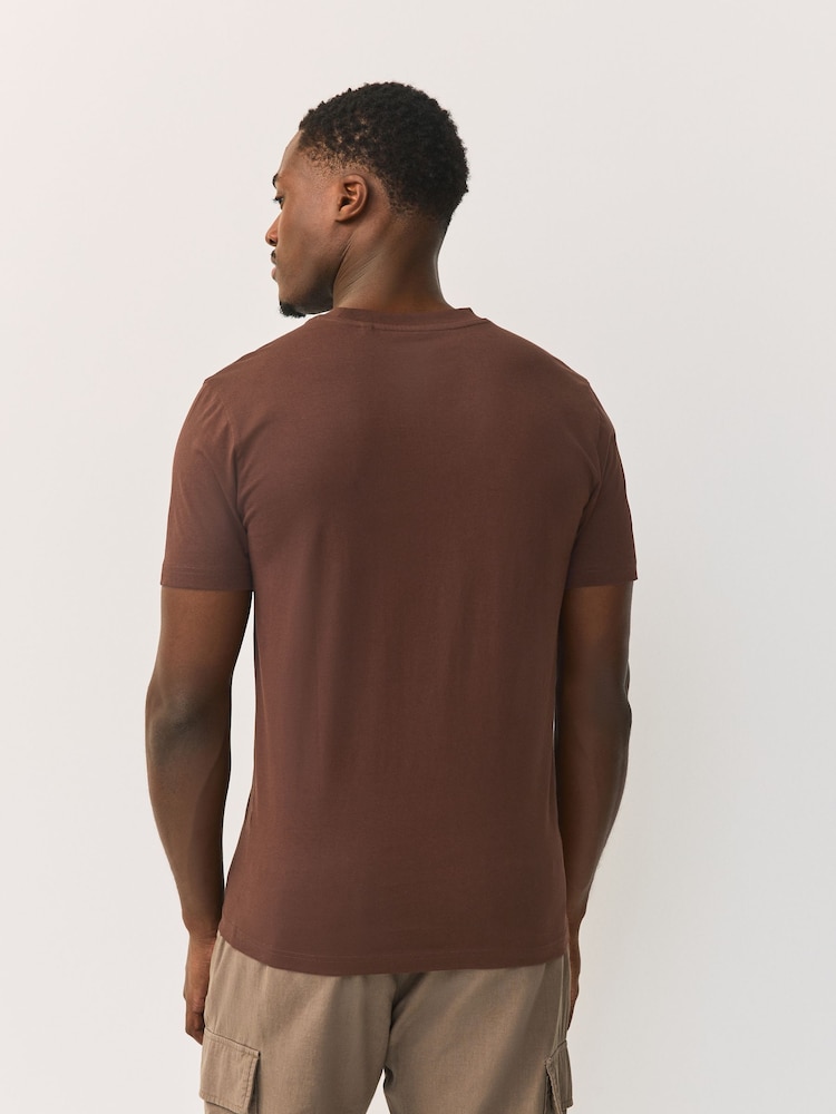 Brown Chocolate Slim Fit Essential Crew Neck Cotton T-Shirt - Image 2 of 7