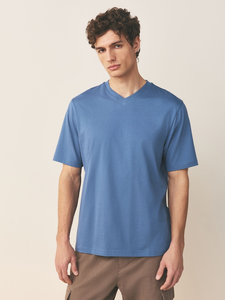 Blue Mid Regular Fit Essential V-Neck T-Shirt - Image 1 of 7