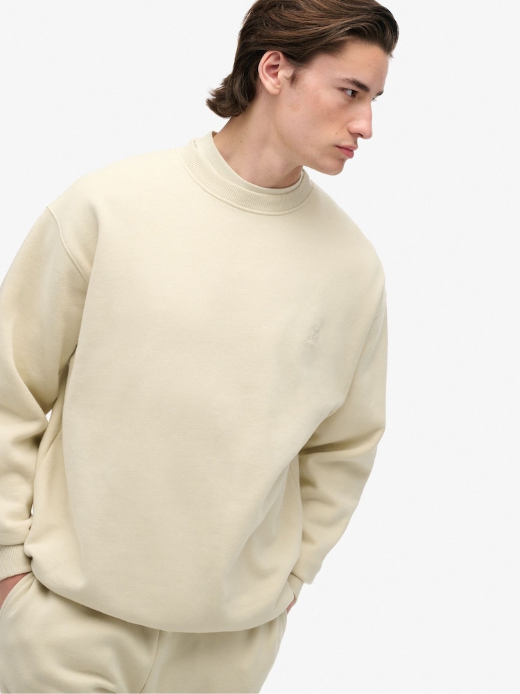 Superdry Cream Blank Oversized Crew Sweattop - Image 1 of 7