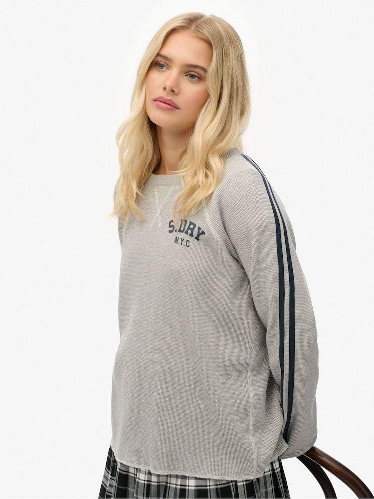 Superdry Grey Athletic Essentials Graphic Long Sleeve Top - Image 1 of 6