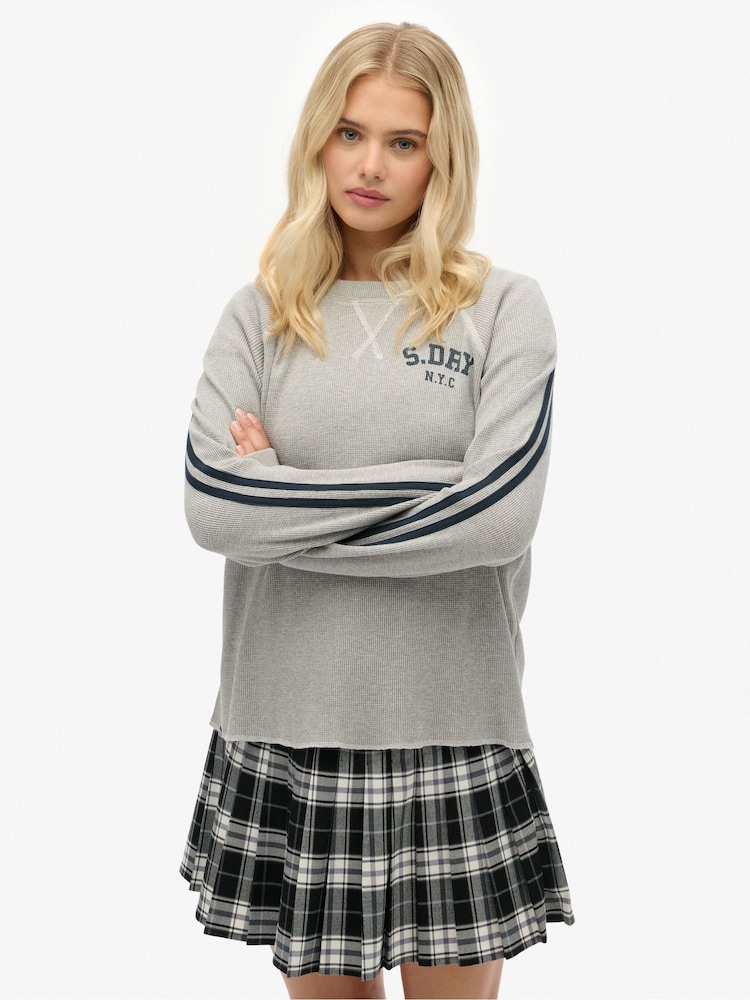 Superdry Grey Athletic Essentials Graphic Long Sleeve Top - Image 2 of 6