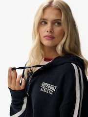 Superdry Blue Athletic Essentials Relaxed Zip Hoodie - Image 4 of 6