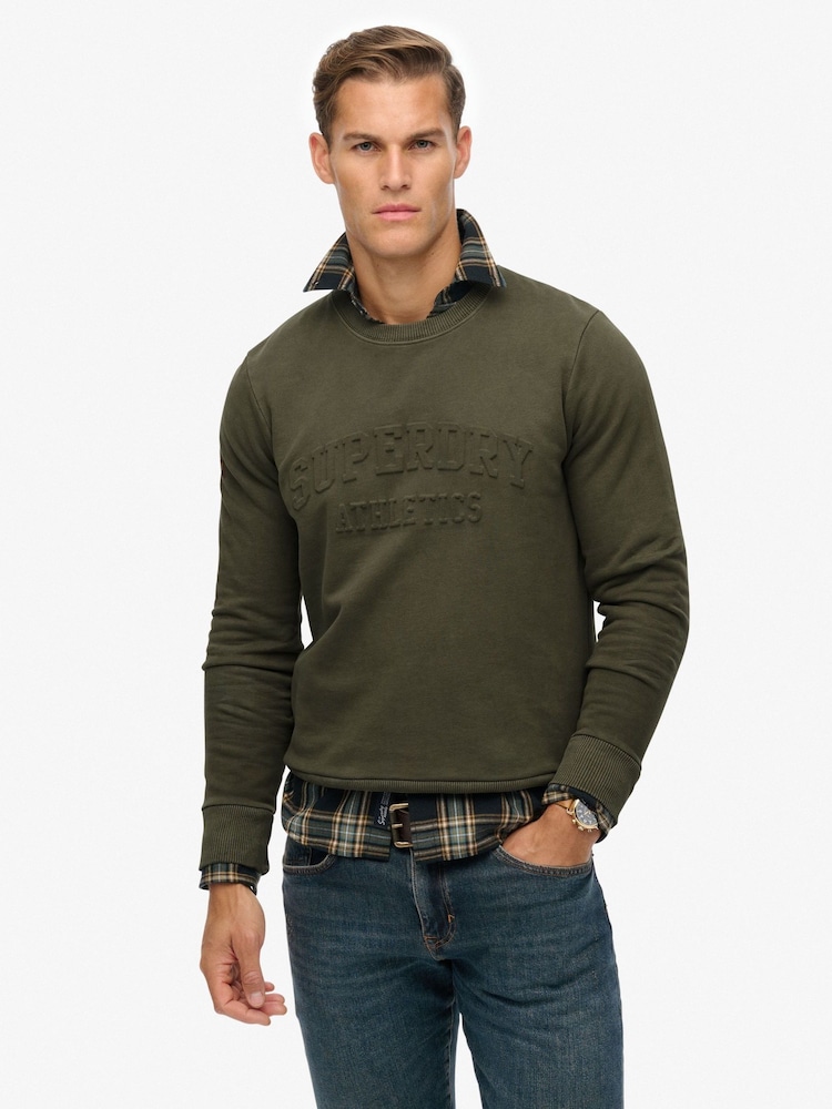 Superdry Green Athletic Embossed Sweat Top - Image 1 of 6 Superdry Green Athletic Embossed Sweat Top - Image 1 of 6
