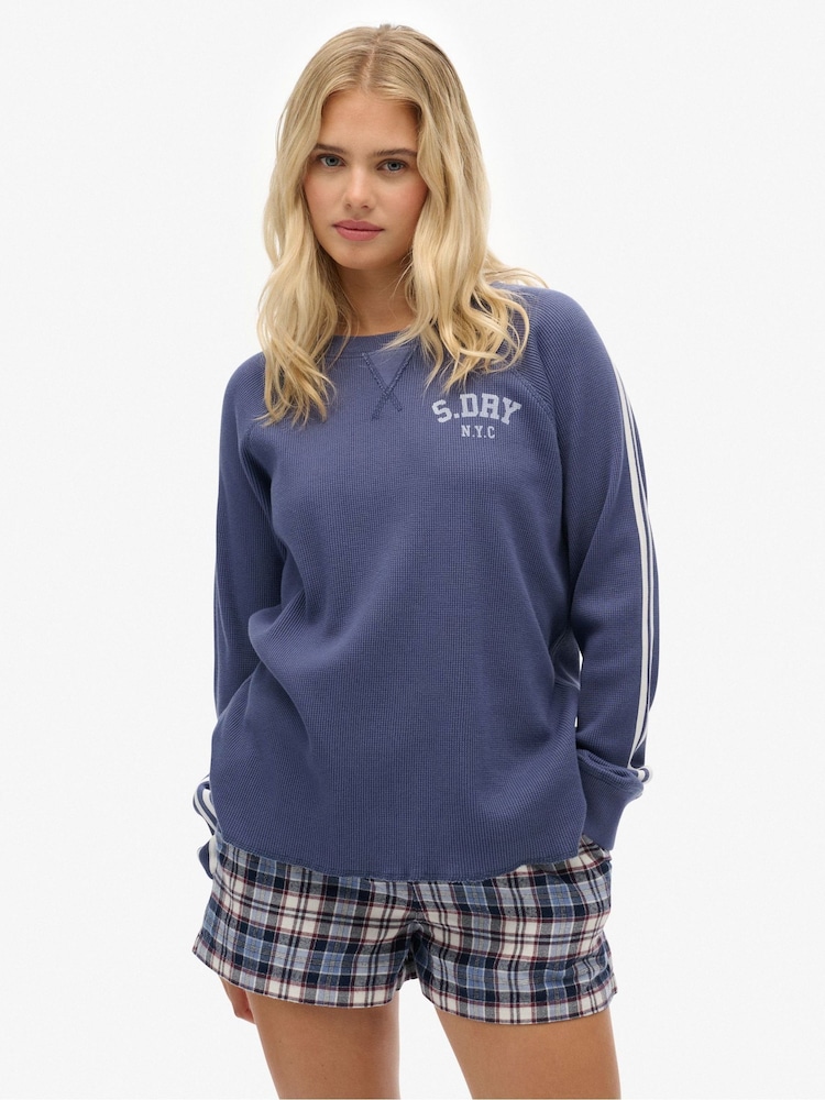 Superdry Blue Athletic Essentials Graphic Long Sleeve Top - Image 2 of 6