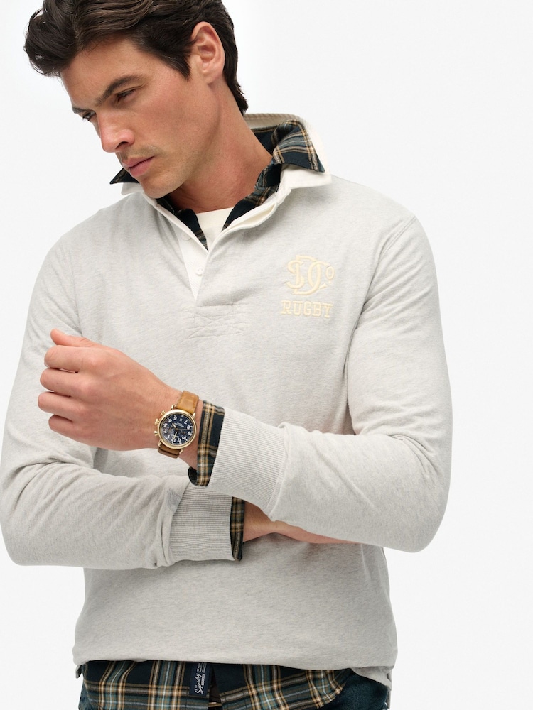 Superdry Grey Vintage Athletic Jersey Rugby Shirt - Image 2 of 5 Superdry Grey Vintage Athletic Jersey Rugby Shirt - Image 2 of 5