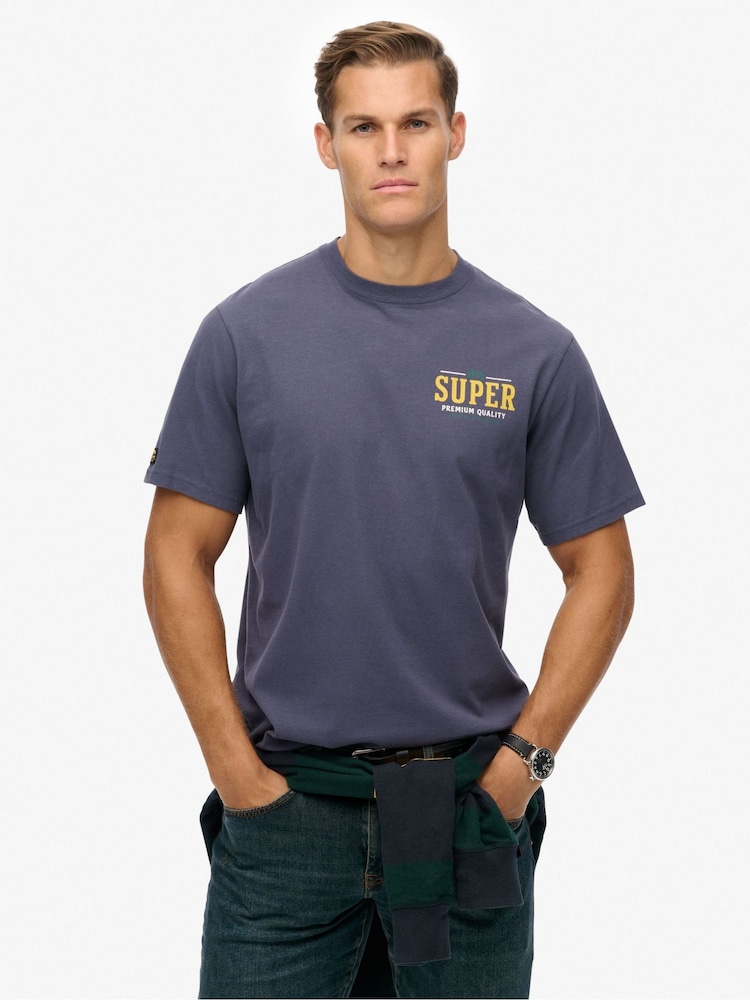 Superdry Blue Tap Room Oversized T-Shirt - Image 1 of 7 Superdry Blue Tap Room Oversized T-Shirt - Image 1 of 7