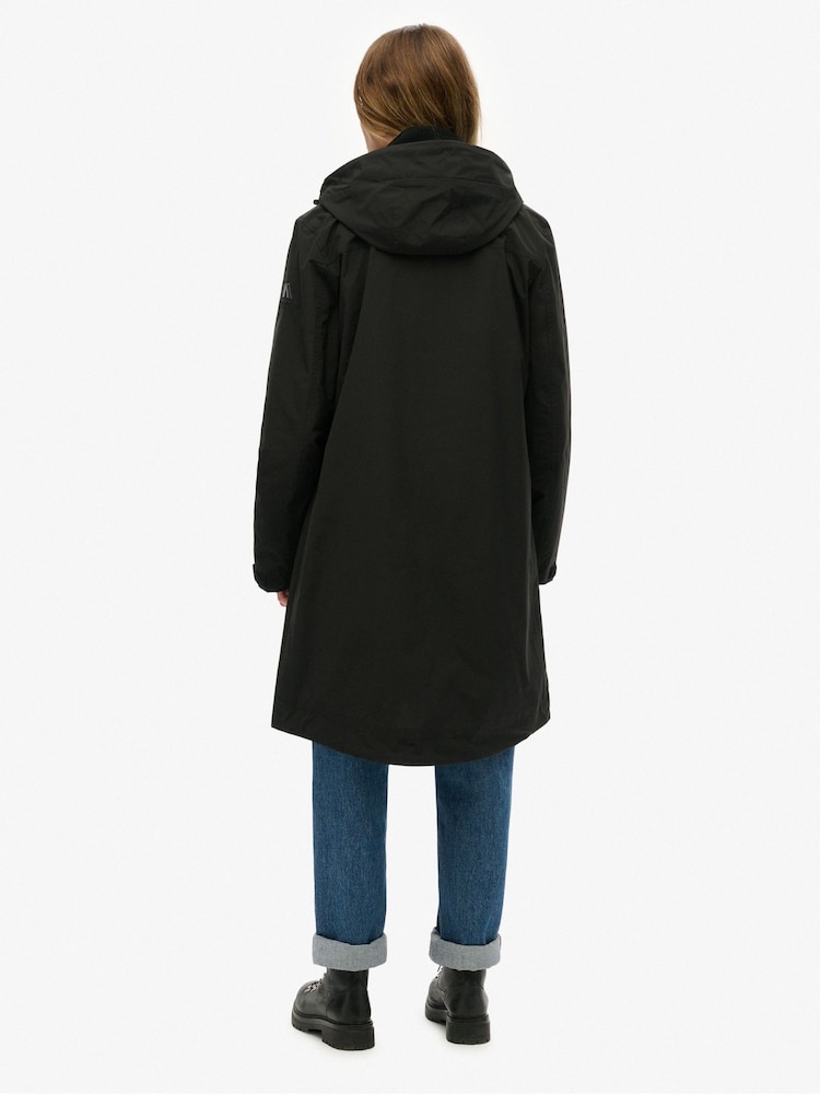 Superdry Black Hooded Longline Shell Parka - Image 2 of 5