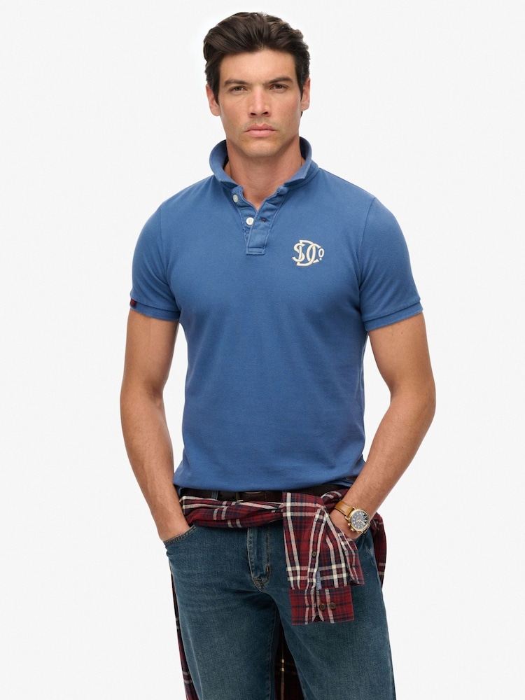 Superdry Blue Vintage Athletic Embroidered Polo Shirt - Image 1 of 6