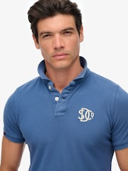 Superdry Blue Vintage Athletic Embroidered Polo Shirt - Image 5 of 6
