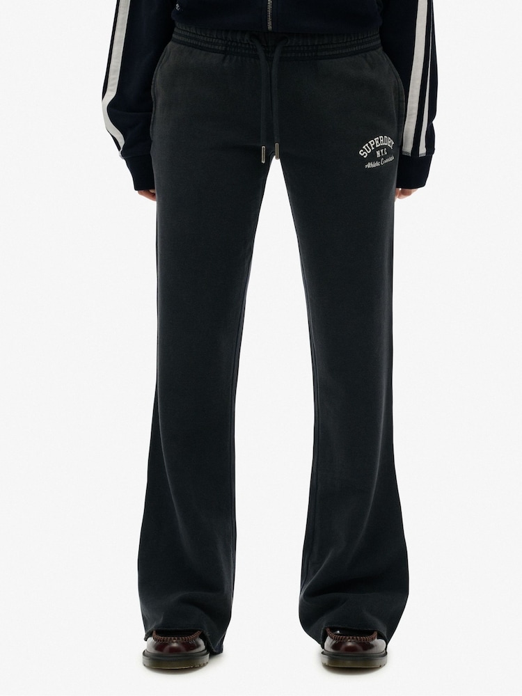Superdry Black Athletic Embroidered Flare Joggers - Image 1 of 7 Superdry Black Athletic Embroidered Flare Joggers - Image 1 of 7
