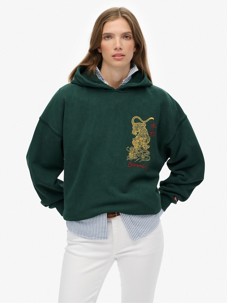 Superdry Green Tokyo Narrative Oversized Hoodie - Image 2 of 7 Superdry Green Tokyo Narrative Oversized Hoodie - Image 2 of 7