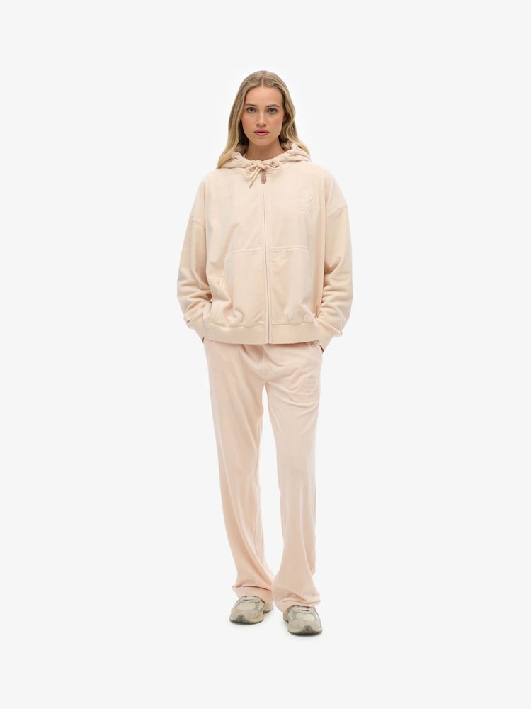 Superdry Pink Country Club Velour Zip Hoodie - Image 1 of 6