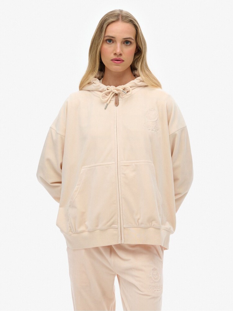 Superdry Pink Country Club Velour Zip Hoodie - Image 2 of 6