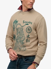 Superdry Brown Tokyo Narrative Loose Sweat Top - Image 4 of 7