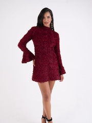 Amy Lynn Red Delphine 3D Floral Textured Flute Sleeve Mini Dress - Image 1 of 4