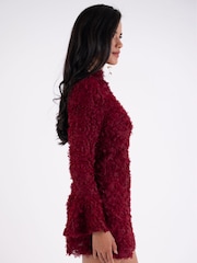 Amy Lynn Red Delphine 3D Floral Textured Flute Sleeve Mini Dress - Image 3 of 4